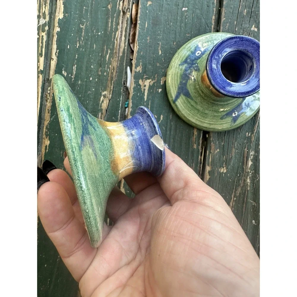 Candle Holders Fish Blue Green Art Studio‎ Pottery Candle Holders Vontge